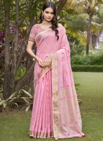 Cotton Pink Casual Wear Woven Saree